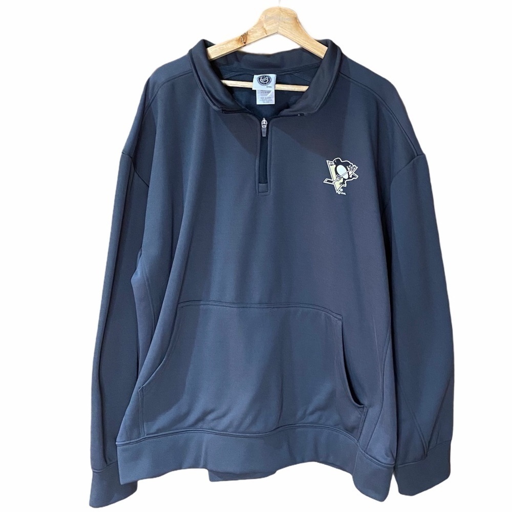 NHL Men's 1/4 Zip Up LOGO Pittsburgh Penguins Pullover Sweatshirt‎ Hoodie 2XL
